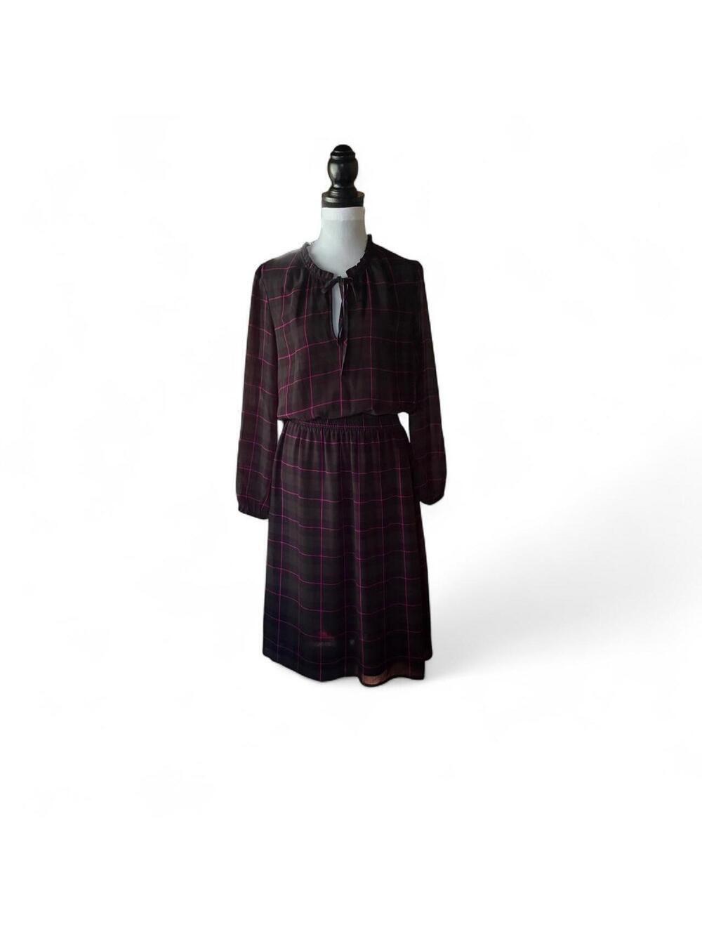 J.Crew Dark Green and Pink Plaid Dress Size S